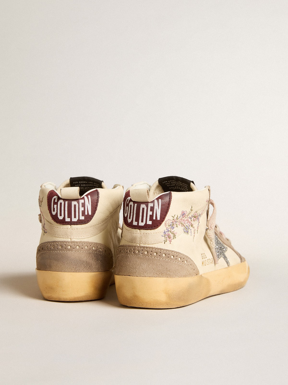 Women's Mid Star in nappa leather with floral embroidery and silver glitter star| Golden Goose