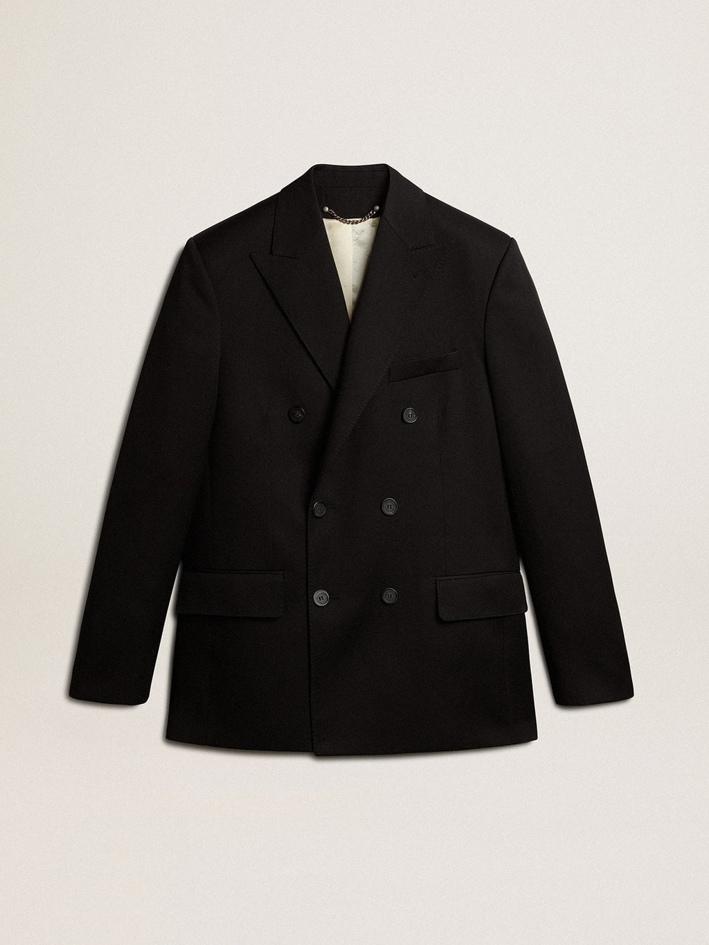 Men's black double-breasted blazer with button fastening| Golden Goose