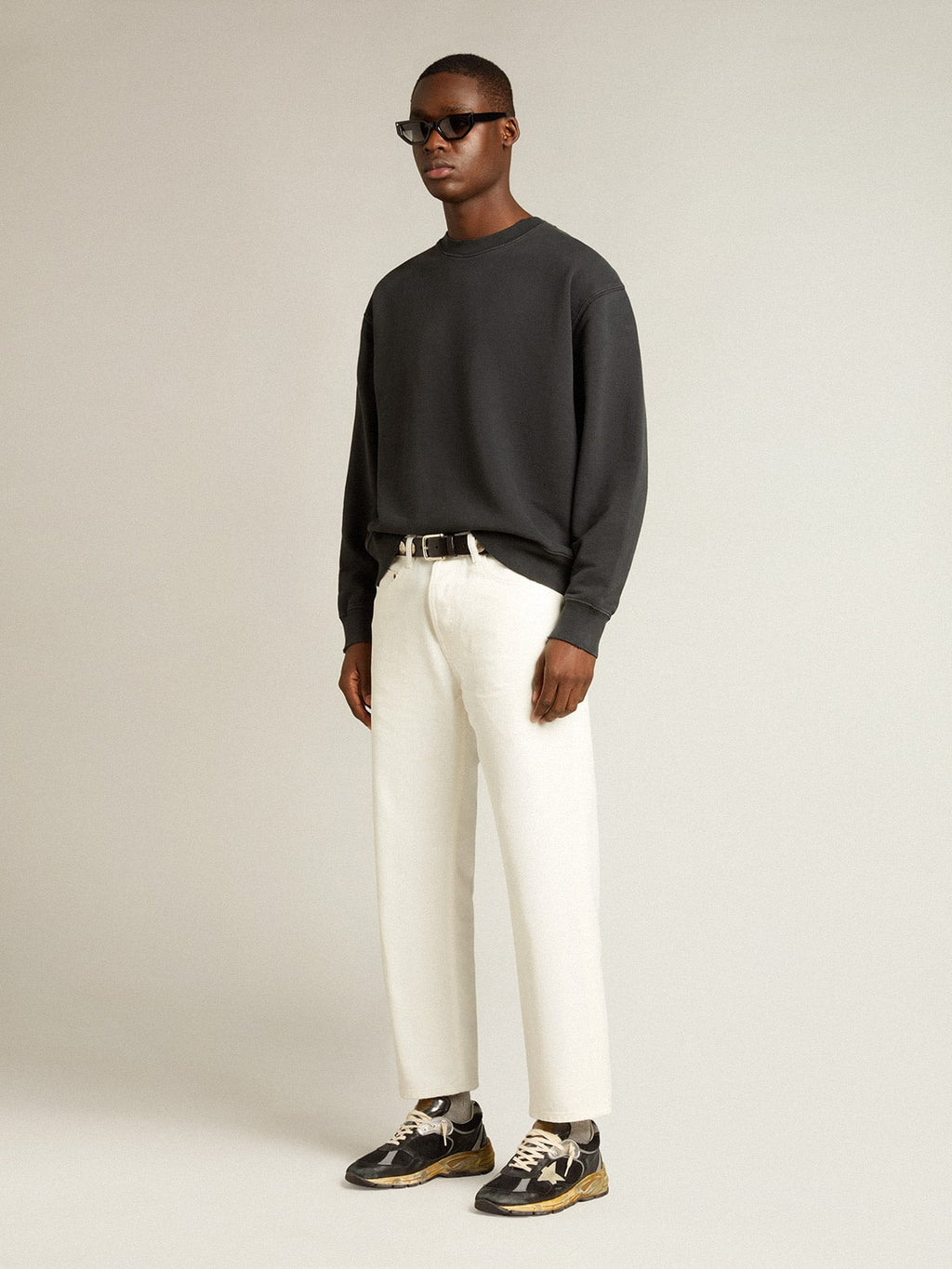 Sweatshirt in washed black with reverse logo on the back - Jersey Capsule| Golden Goose