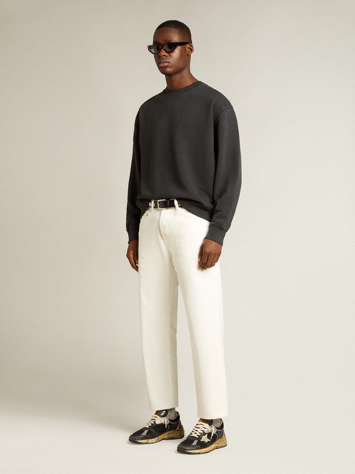 Sweatshirt in washed black with reverse logo on the back - Jersey Capsule| Golden Goose