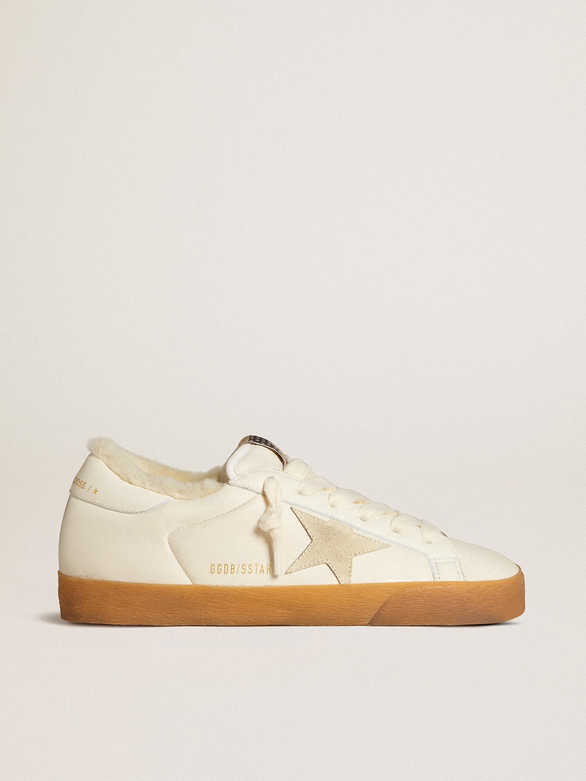 Super-Star in white nappa with suede star and shearling lining| Golden Goose