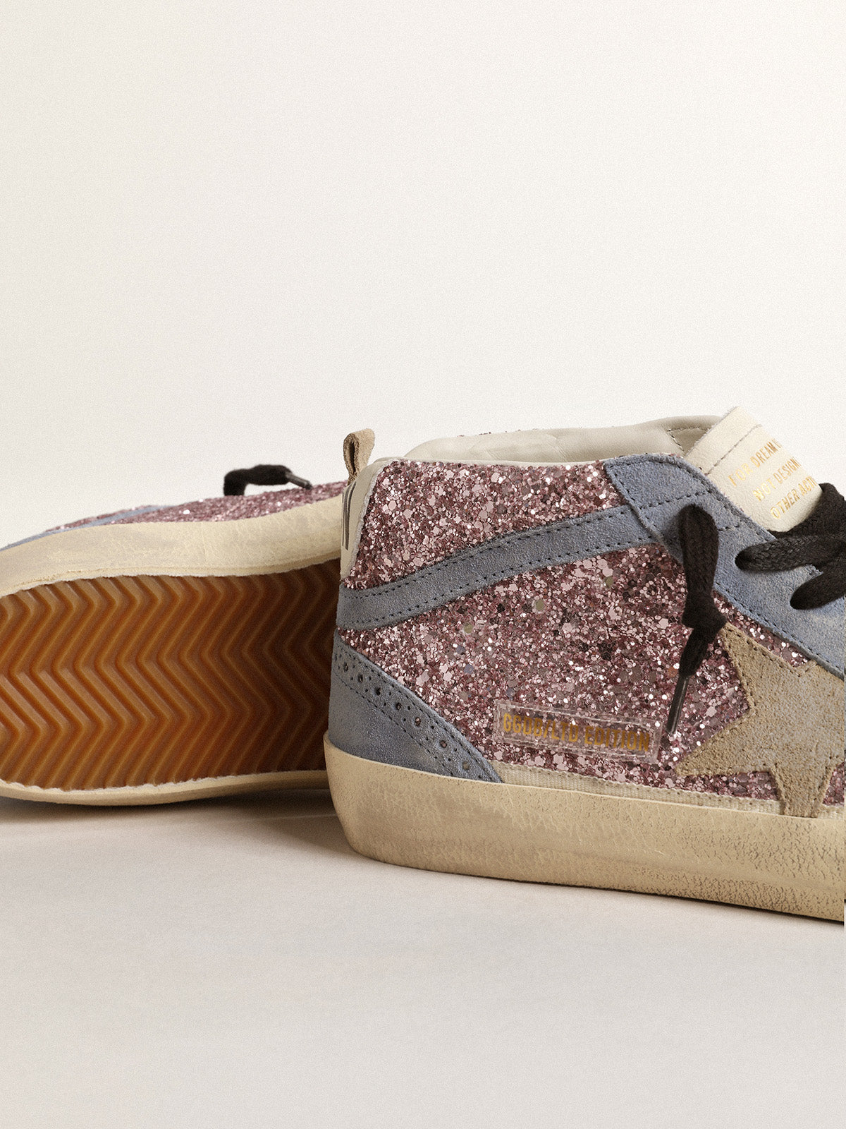 Mid Star LTD in lilac glitter with light blue suede inserts| Golden Goose
