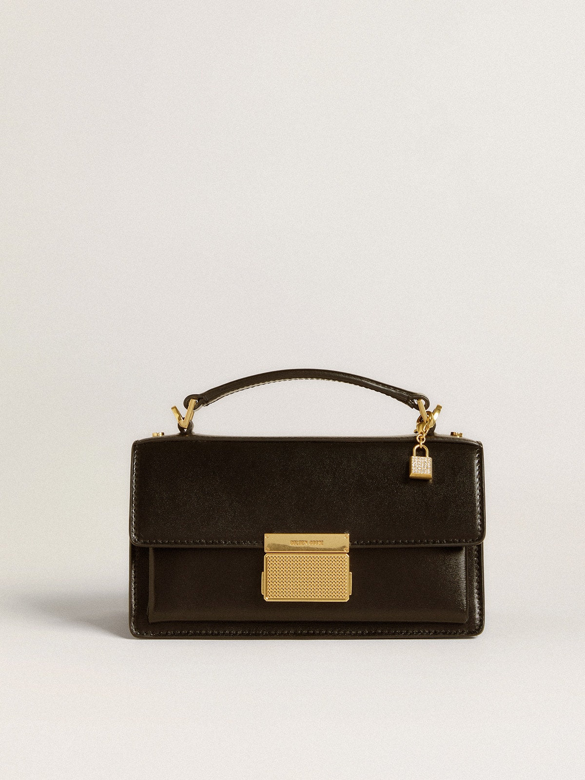 Lock-shaped charm in gold-colored brass with crystals| Golden Goose