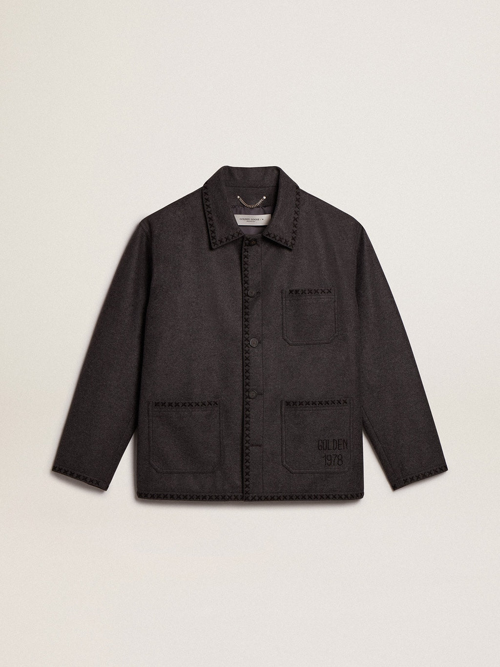 Gray melange woolen jacket with button fastening| Golden Goose