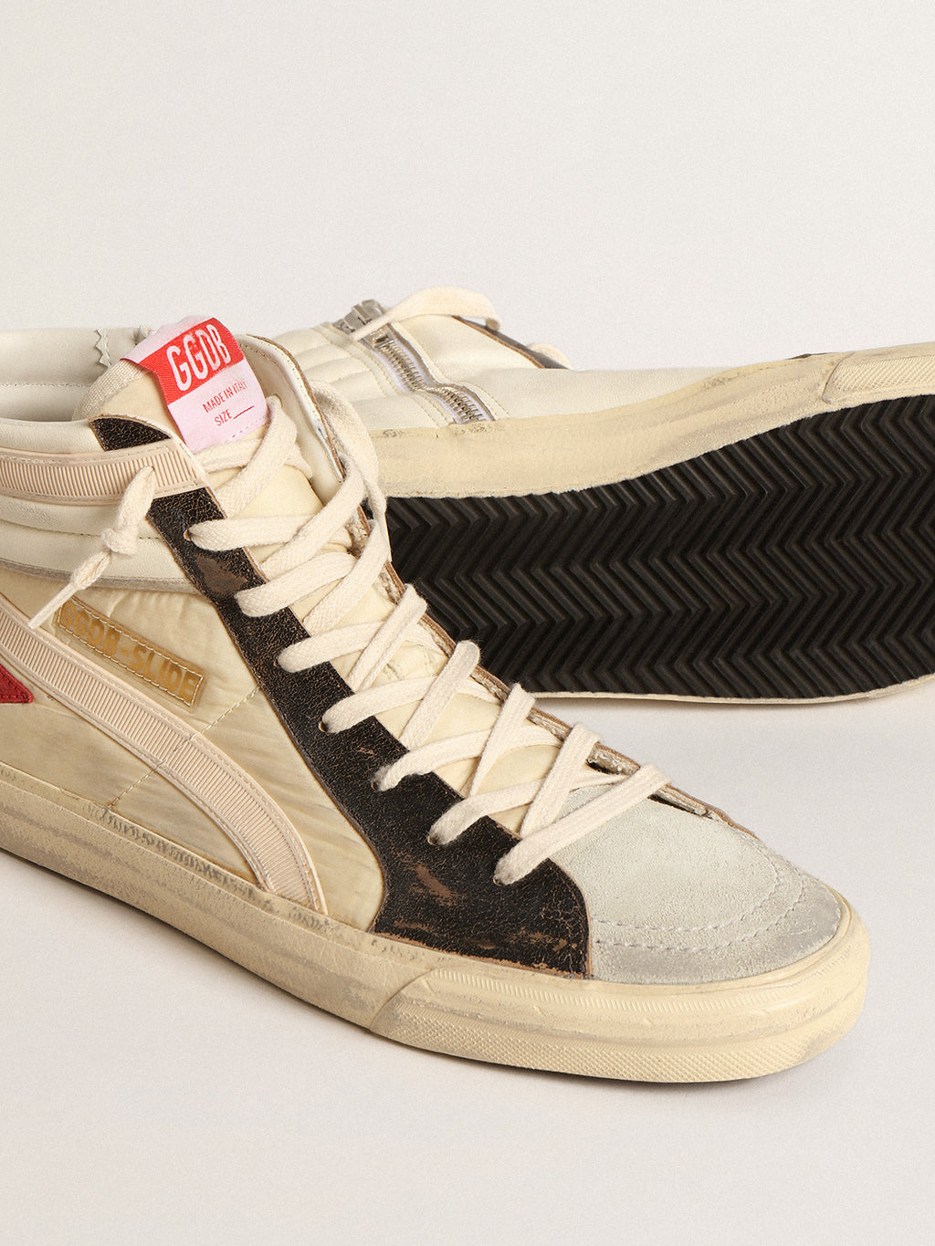 Slide LTD in faded nylon with suede star and beige flash| Golden Goose