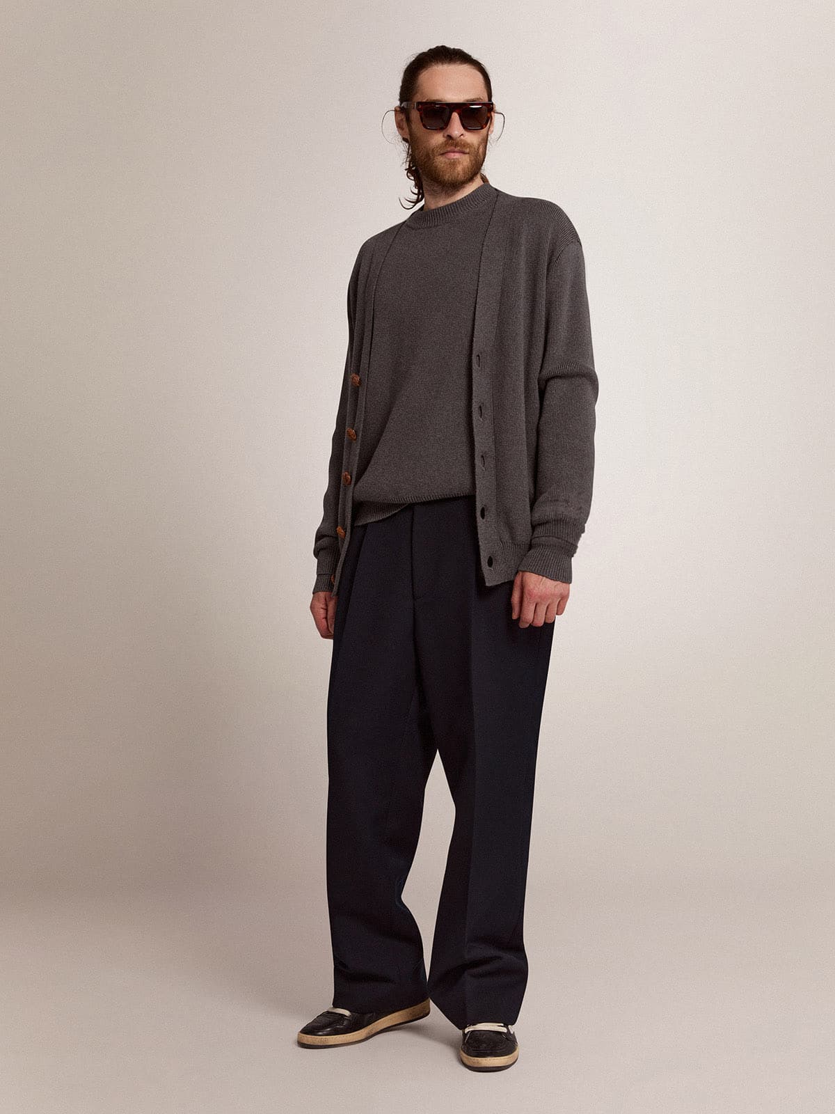 Men's grey cotton cardigan with buttons| Golden Goose