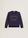 Blue-violet sweatshirt with Golden Goose lettering on the front| Golden Goose