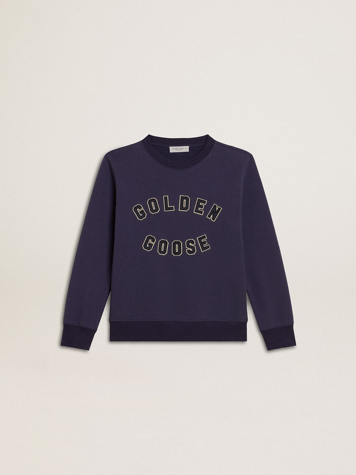 Blue-violet sweatshirt with Golden Goose lettering on the front| Golden Goose
