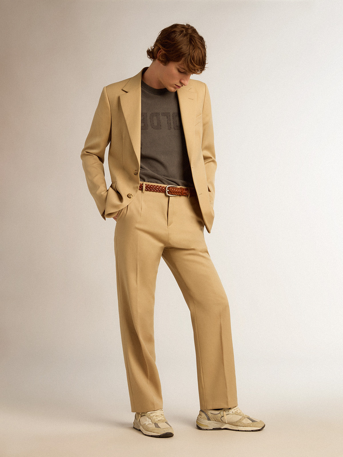 Single-breasted blazer in sand with horn buttons| Golden Goose