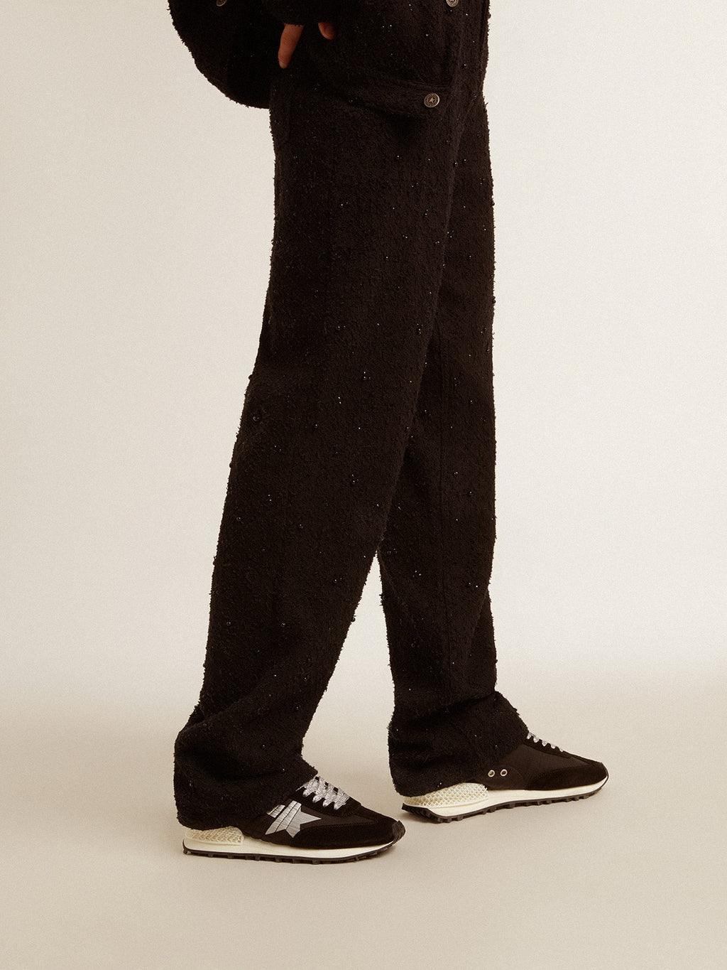Women's Marathon with black ripstop nylon upper and silver star| Golden Goose