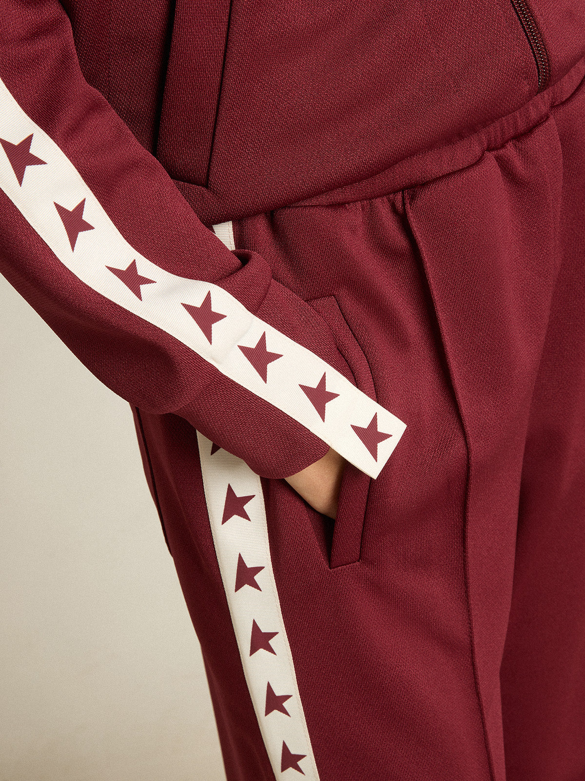 Women's burgundy joggers with stars on the sides| Golden Goose