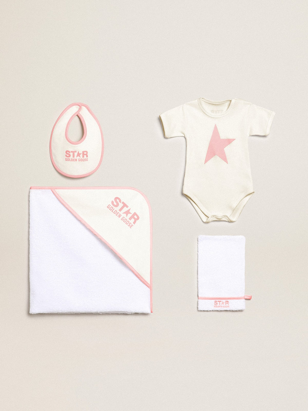 Gift set in white with pink trim and logo| Golden Goose