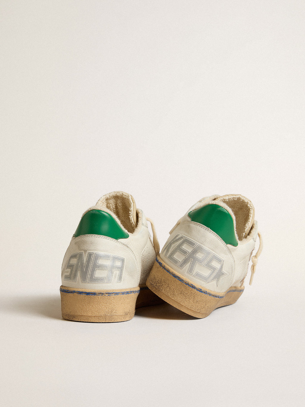 Ball Star LTD with sand mesh star and green leather heel tab| Golden Goose