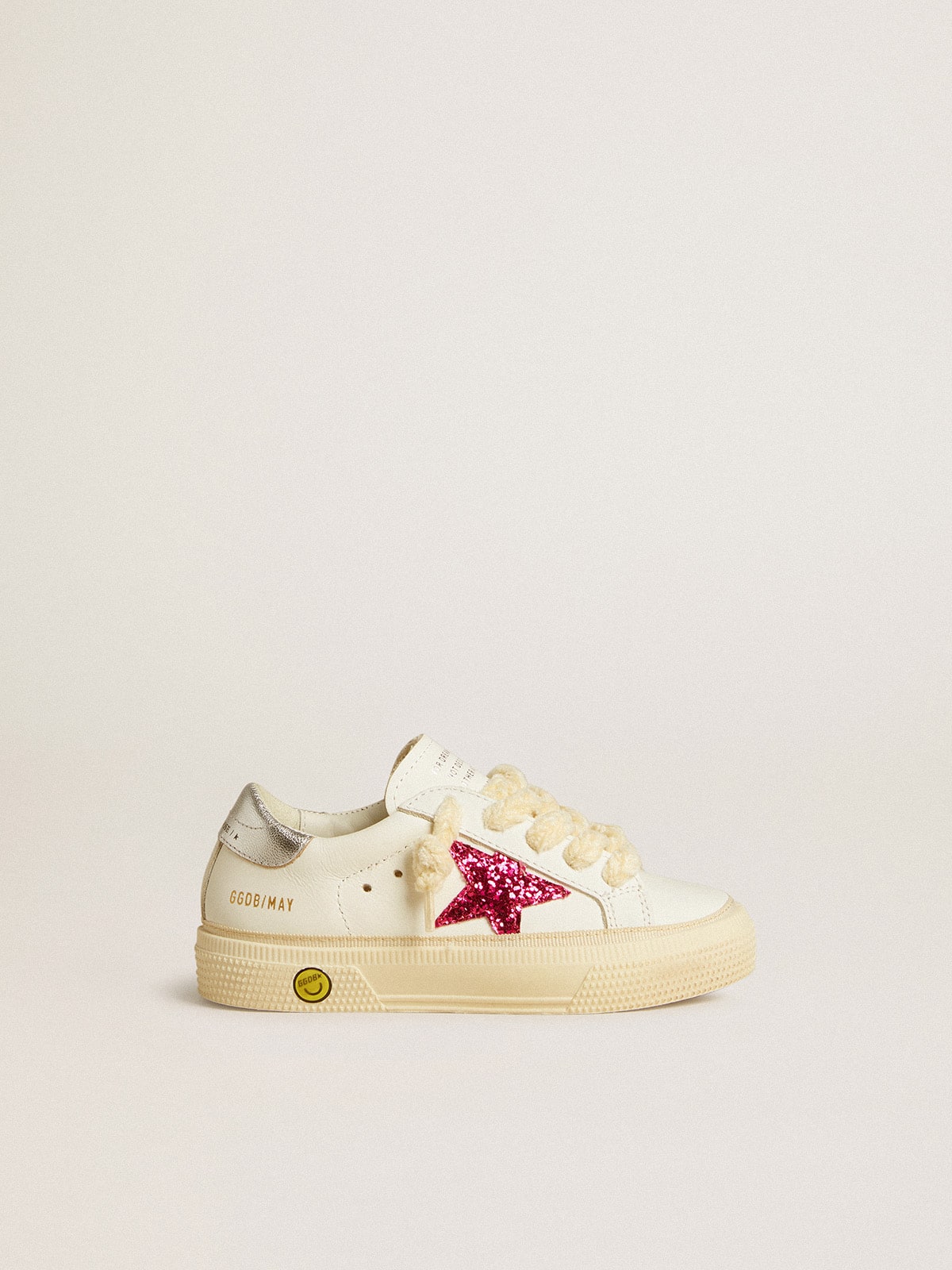 May Junior with fuchsia glitter star and metallic leather heel tab| Golden Goose