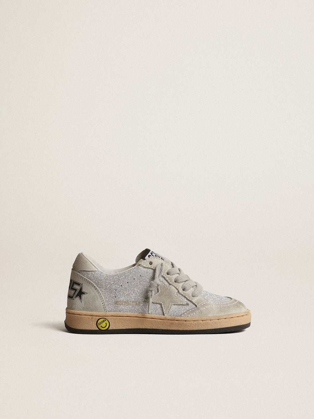 Ball Star Junior in glitter with ice-gray suede inserts| Golden Goose