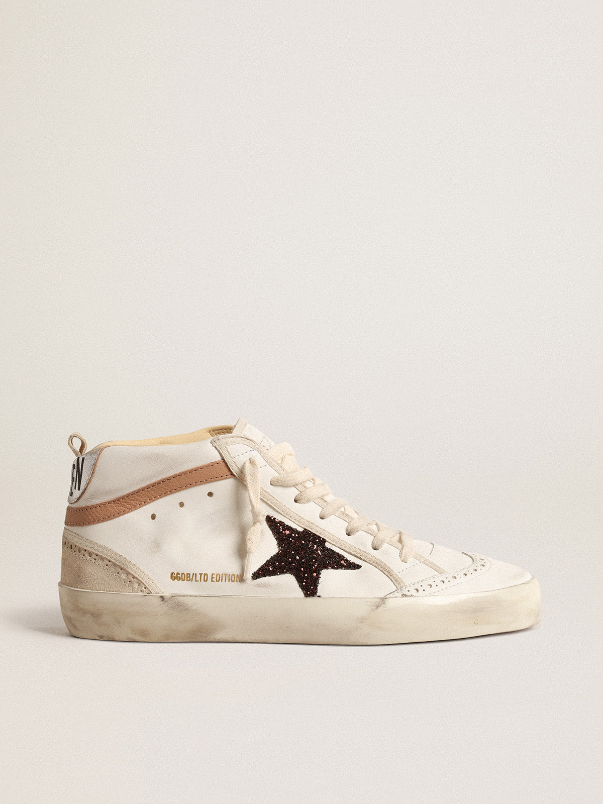 Mid Star LTD in nappa with glitter star and nude leather flash| Golden Goose