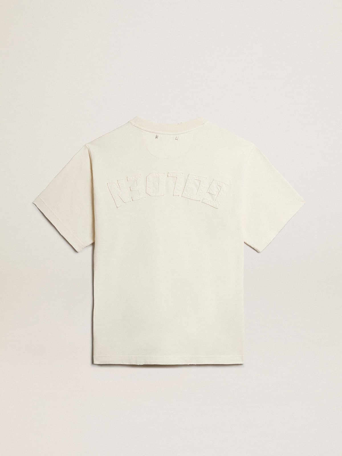 T-shirt in aged white with reverse logo on the back - Jersey Capsule| Golden Goose