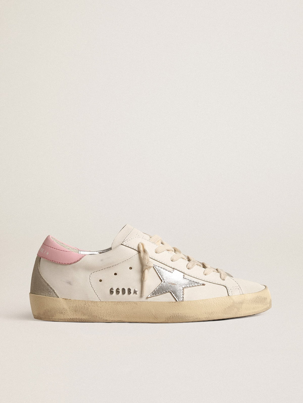 Women's Super-Star with silver leather star and pink heel tab| Golden Goose