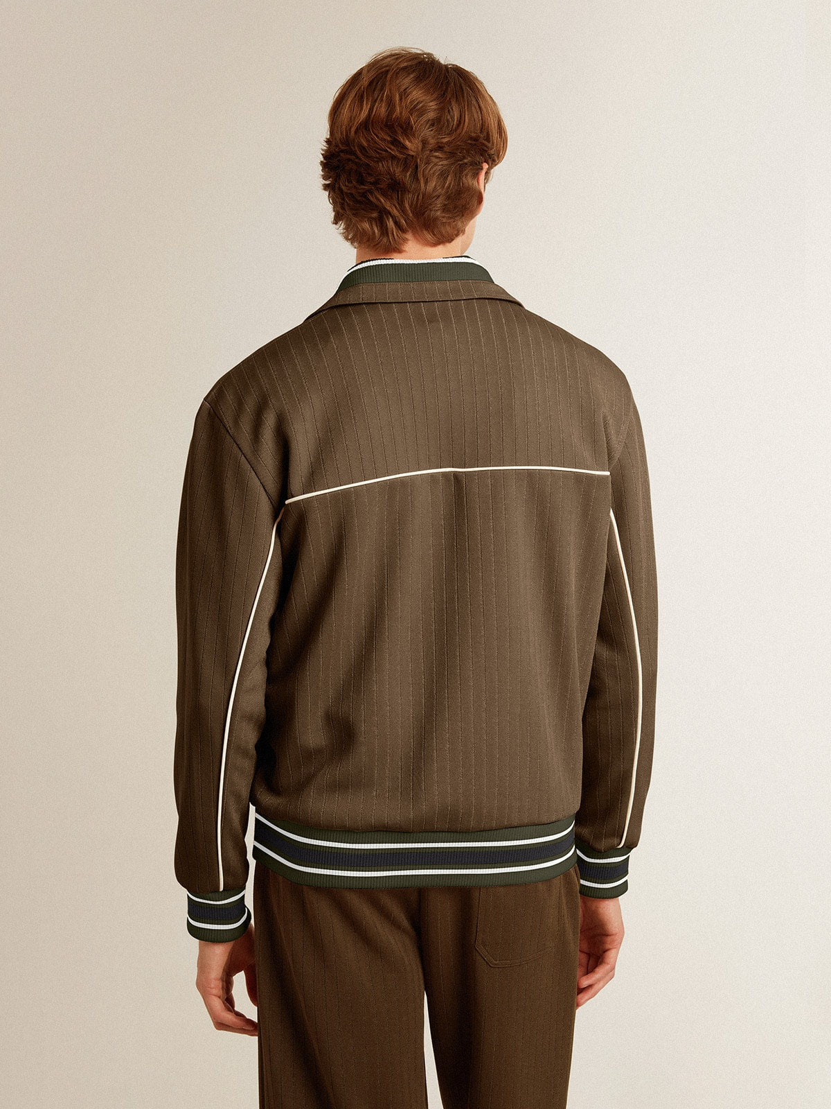 Men's military green zipped sweatshirt with white logo| Golden Goose