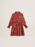 Girls' burgundy shirt dress with paisley print| Golden Goose