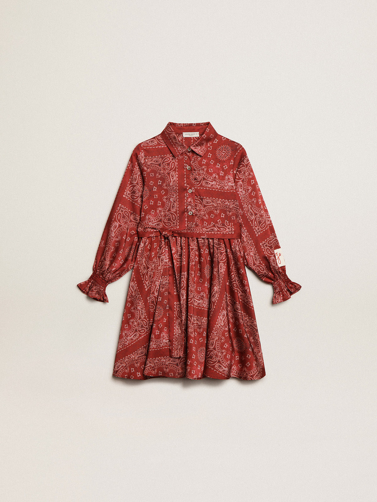 Girls' burgundy shirt dress with paisley print| Golden Goose