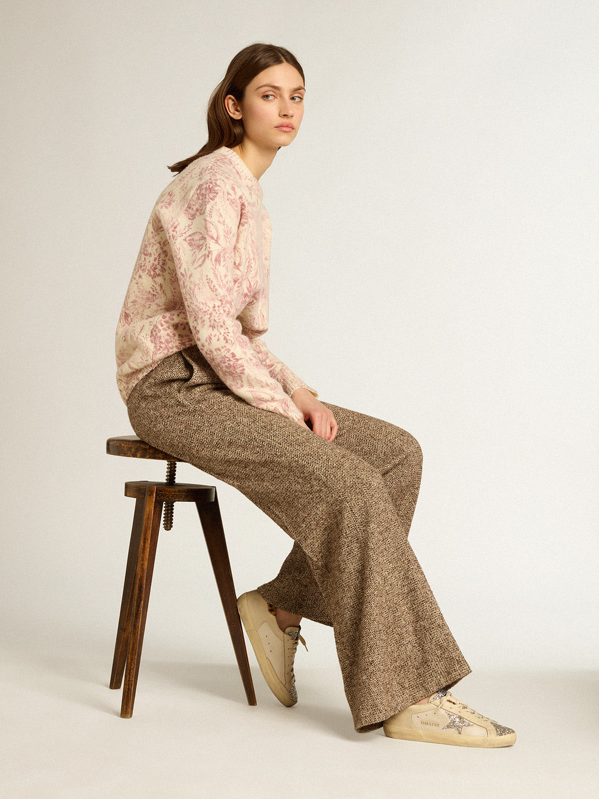 Super-Star in cream mesh with glitter star and leopard heel tab| Golden Goose