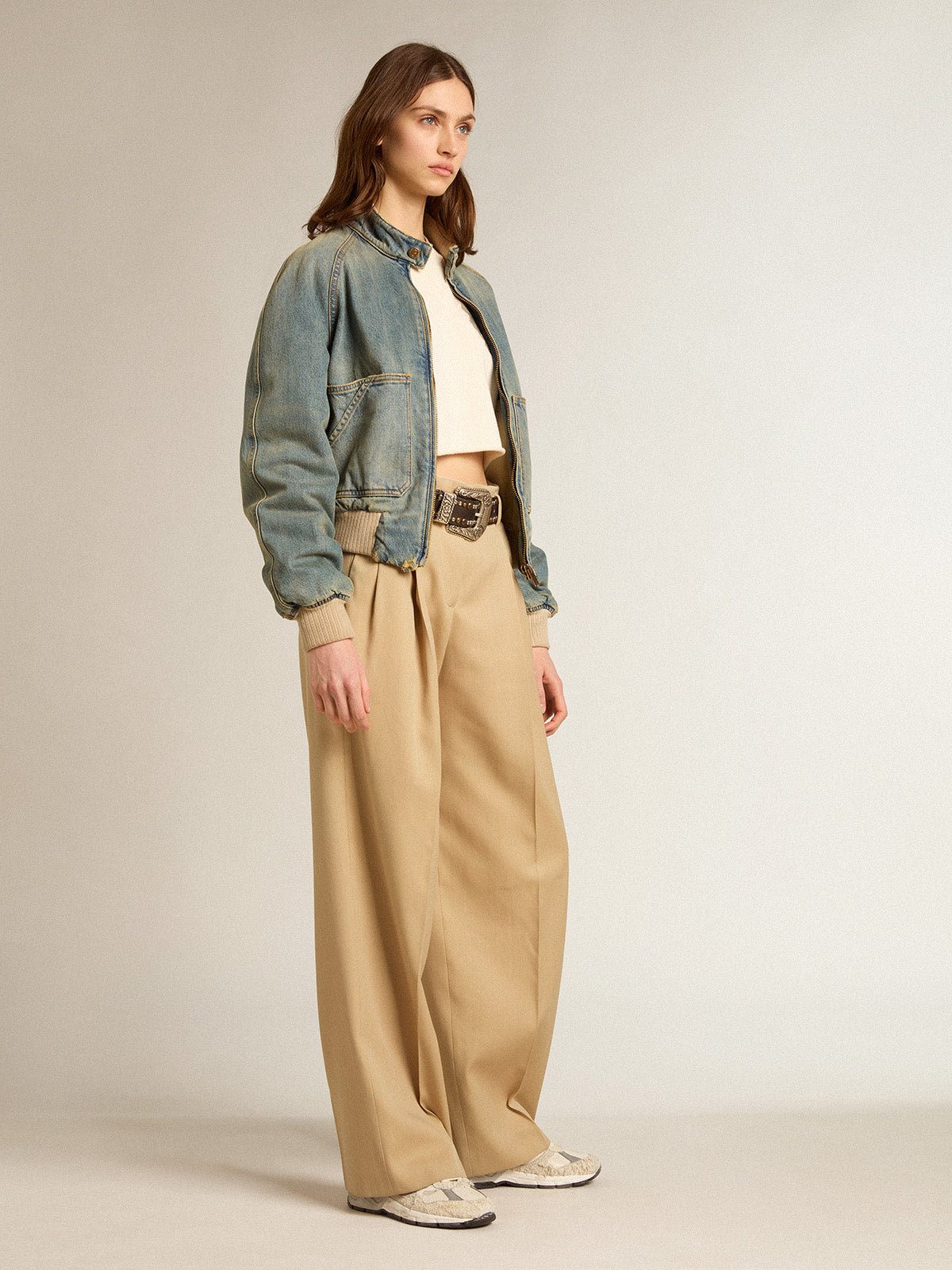 Aged white cotton cropped sweatshirt| Golden Goose