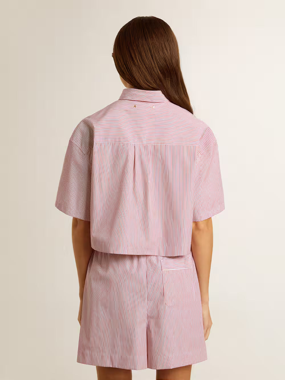 Women's cropped shirt in striped cotton poplin| Golden Goose