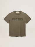 Men's olive green T-shirt with Golden lettering| Golden Goose