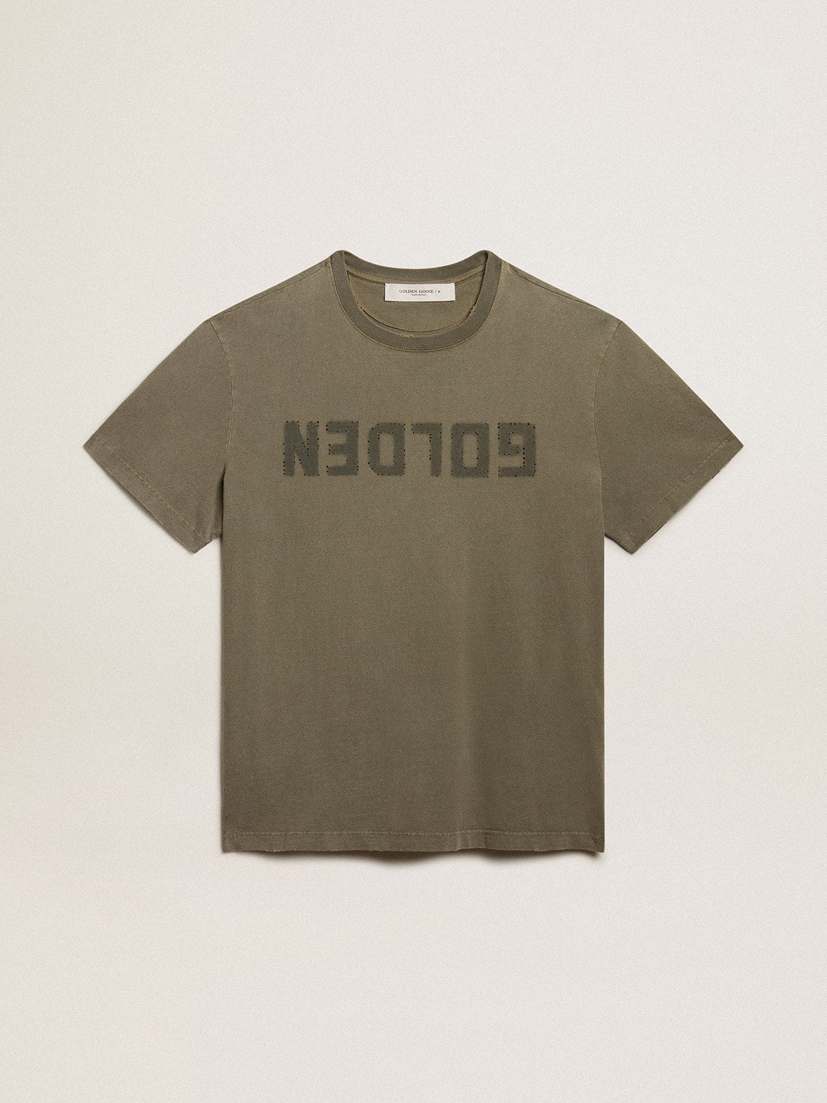 Men's olive green T-shirt with Golden lettering| Golden Goose