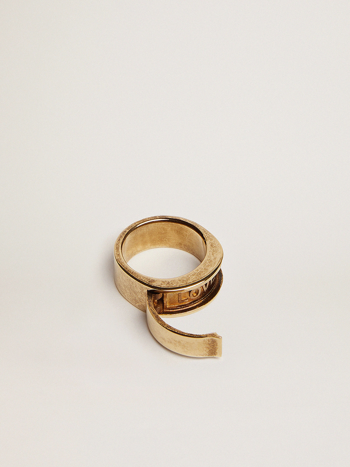 Women's ring in antique gold color with hidden message| Golden Goose