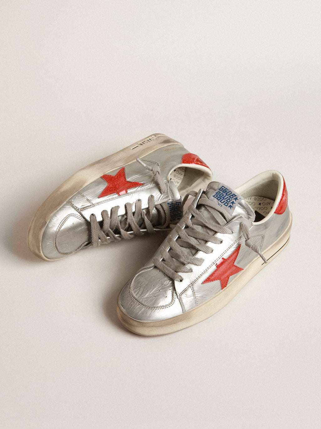 Women's Stardan in laminated leather with red glitter inserts| Golden Goose
