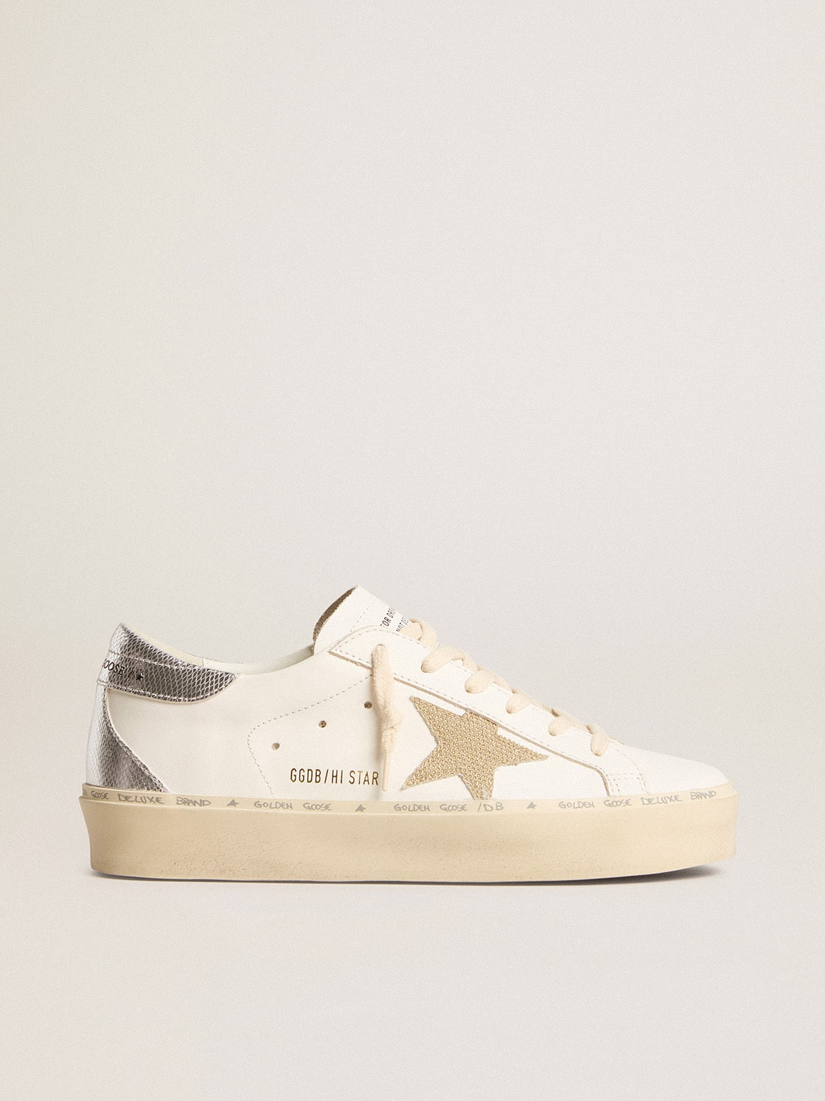 Women's Hi Star with gold glitter star and lizard-print leather heel tab| Golden Goose