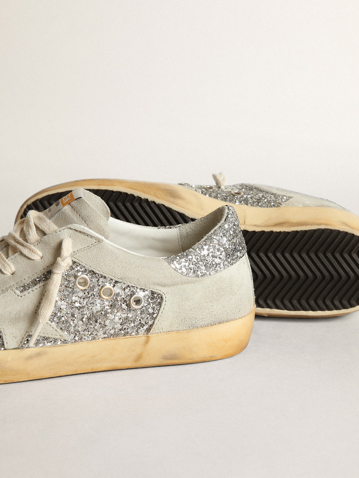 Women's Super-Star in silver glitter with ice-gray star and inserts| Golden Goose