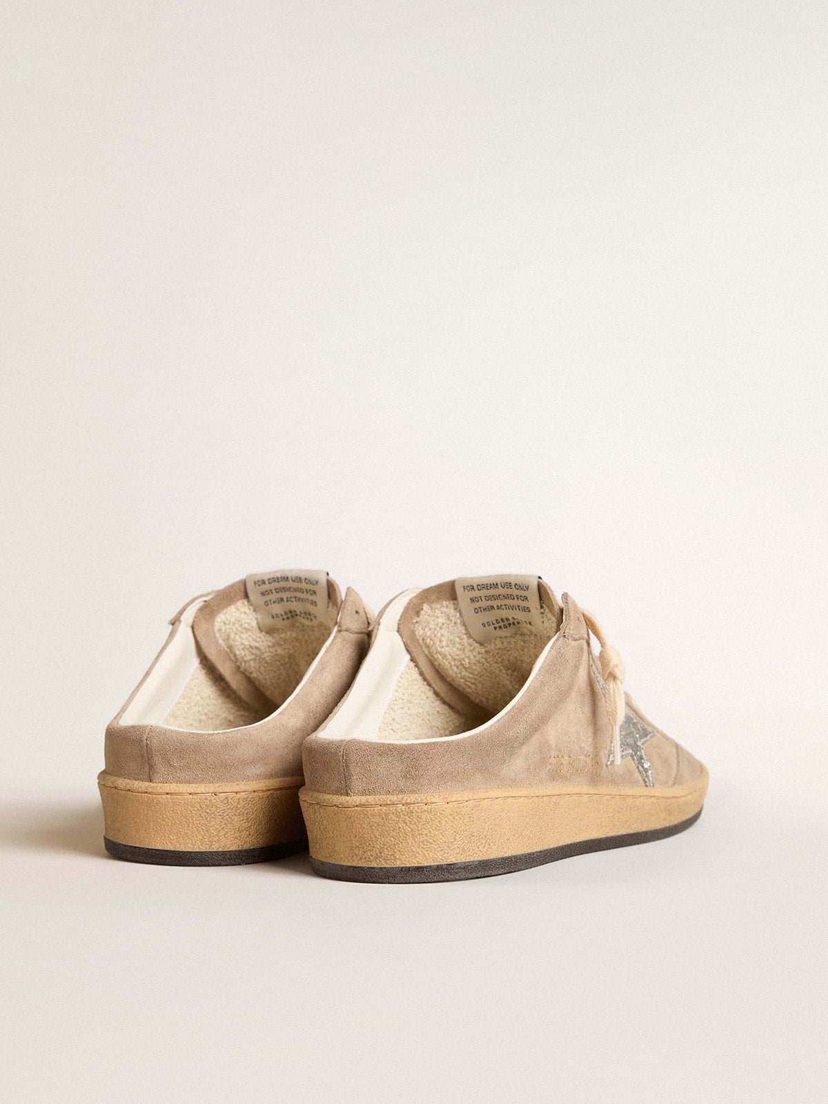 Ball Star Sabots in dove-gray suede with silver glitter star| Golden Goose