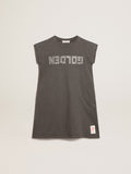 Gray mini dress with Golden lettering in crystals| Golden Goose