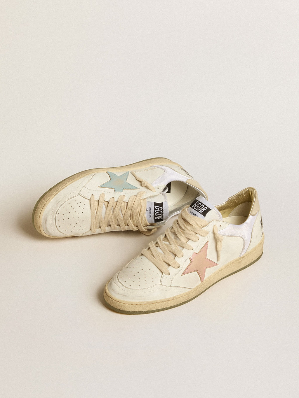 Ball Star in nylon and leather with pink and light blue star and beige heel tab| Golden Goose