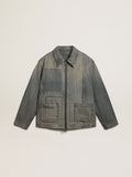 Men's denim jacket with stripes and patches on the front| Golden Goose