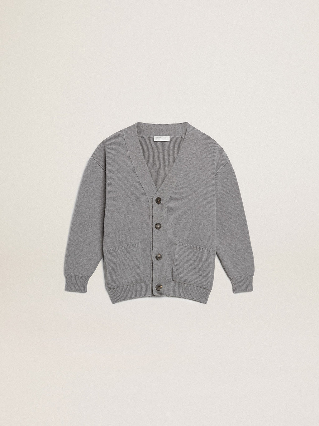 Gray cotton cardigan with logo on the back| Golden Goose