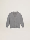 Gray cotton cardigan with logo on the back| Golden Goose