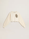 Aged white cotton cropped sweatshirt| Golden Goose