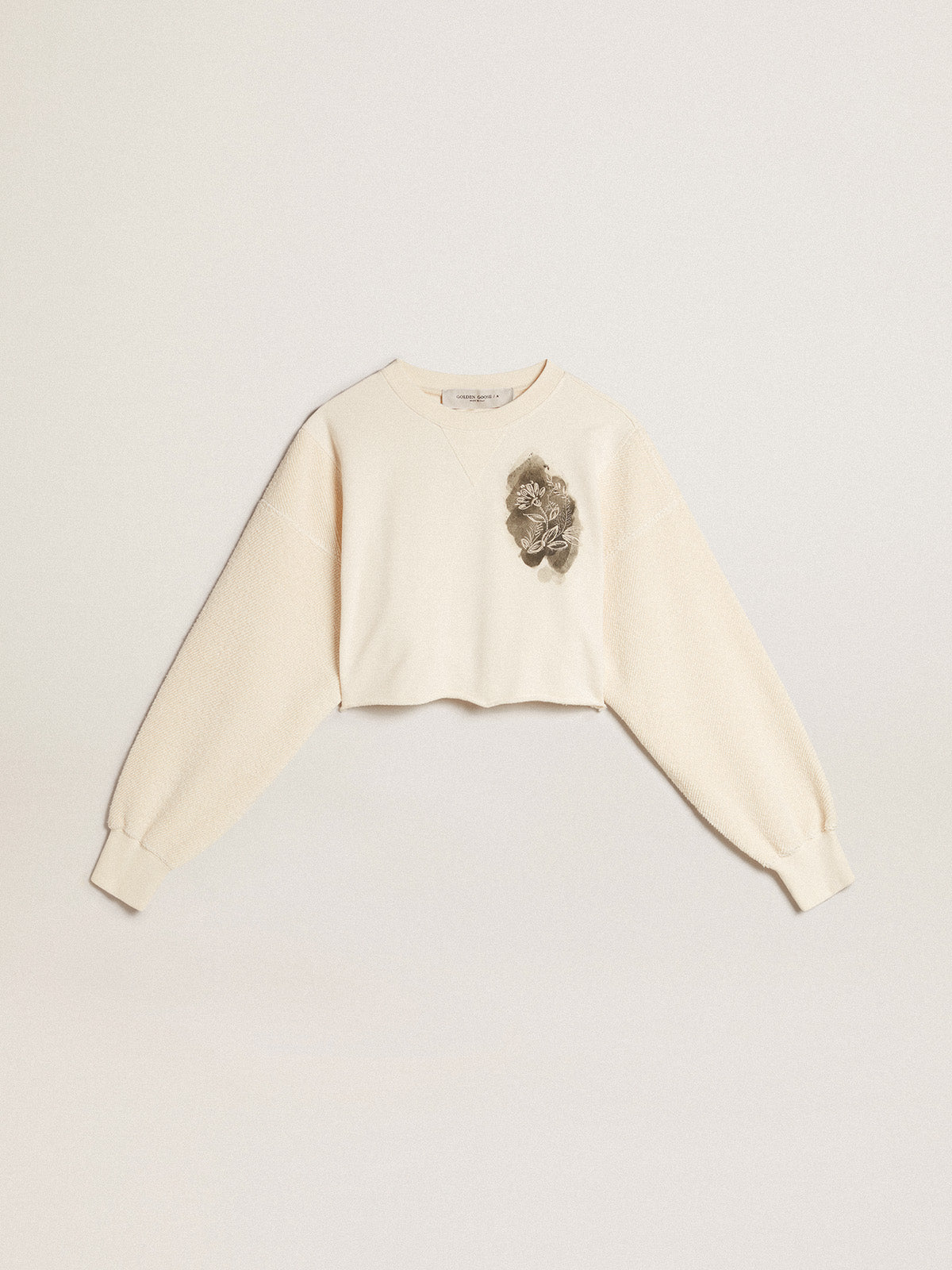 Aged white cotton cropped sweatshirt| Golden Goose