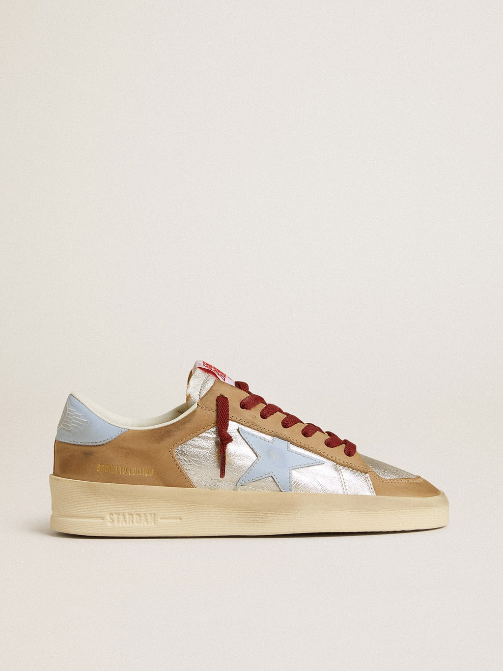 Women's silver Stardan LTD with light blue leather star and nubuck inserts| Golden Goose