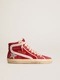 Slide in red suede with silver star and lizard print flash| Golden Goose