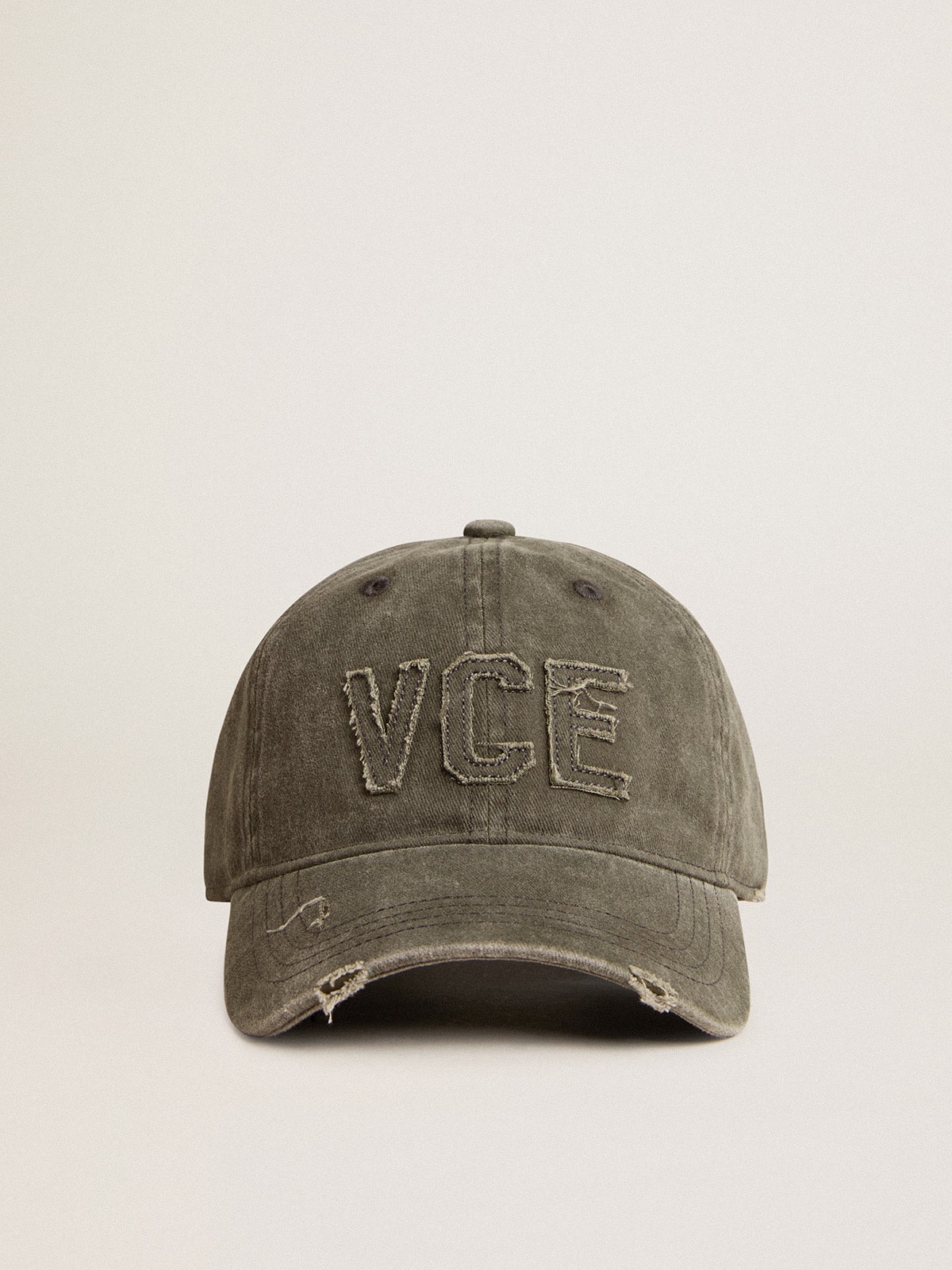 Olive-green cotton baseball cap with a lived-in finish| Golden Goose