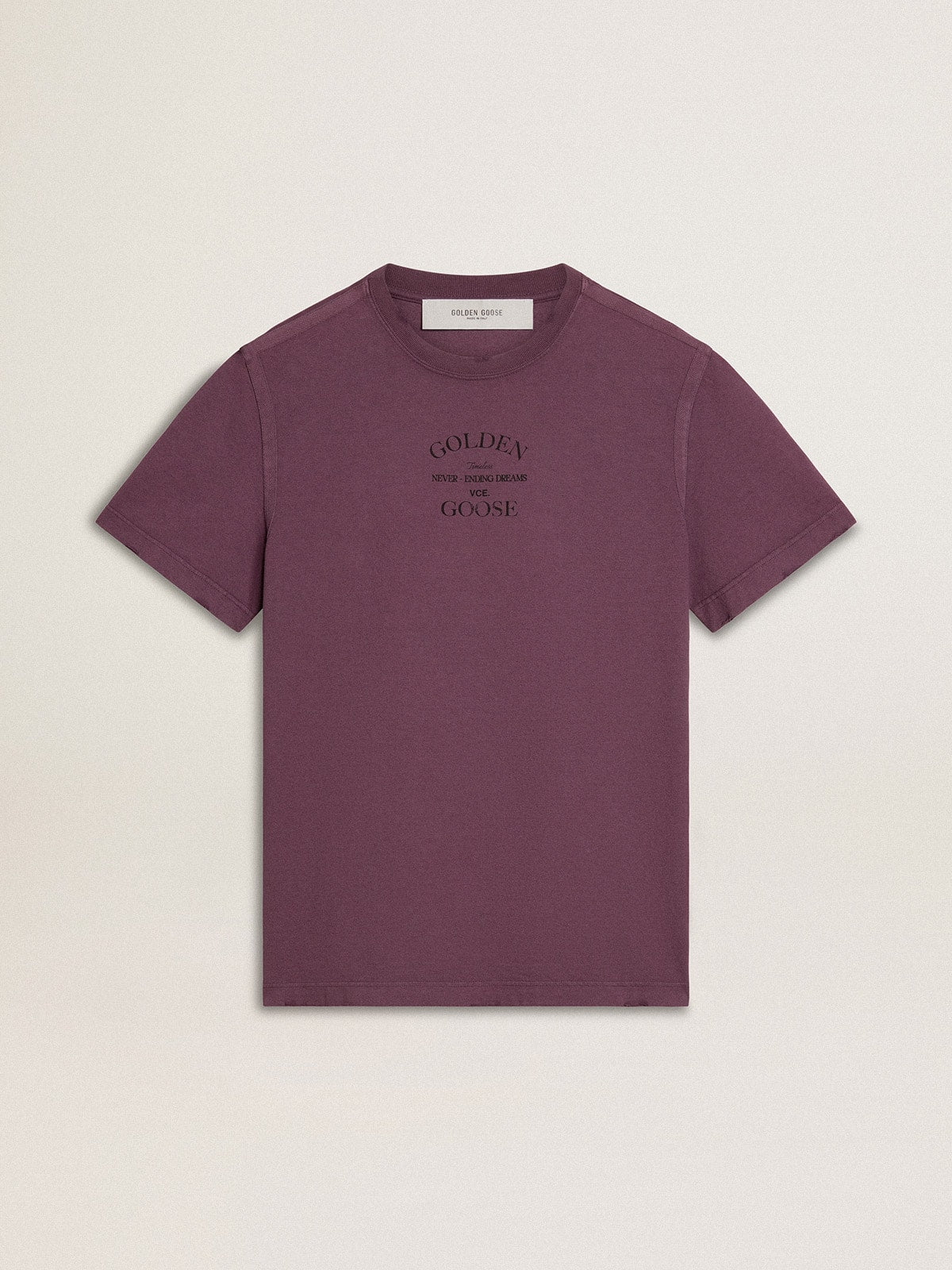 Men's cotton T-shirt in worn purple with logo print| Golden Goose