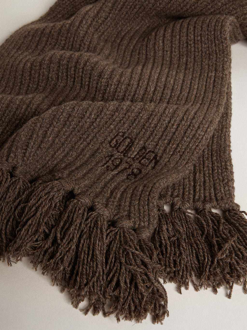 Ash brown scarf with contrasting embroidery| Golden Goose