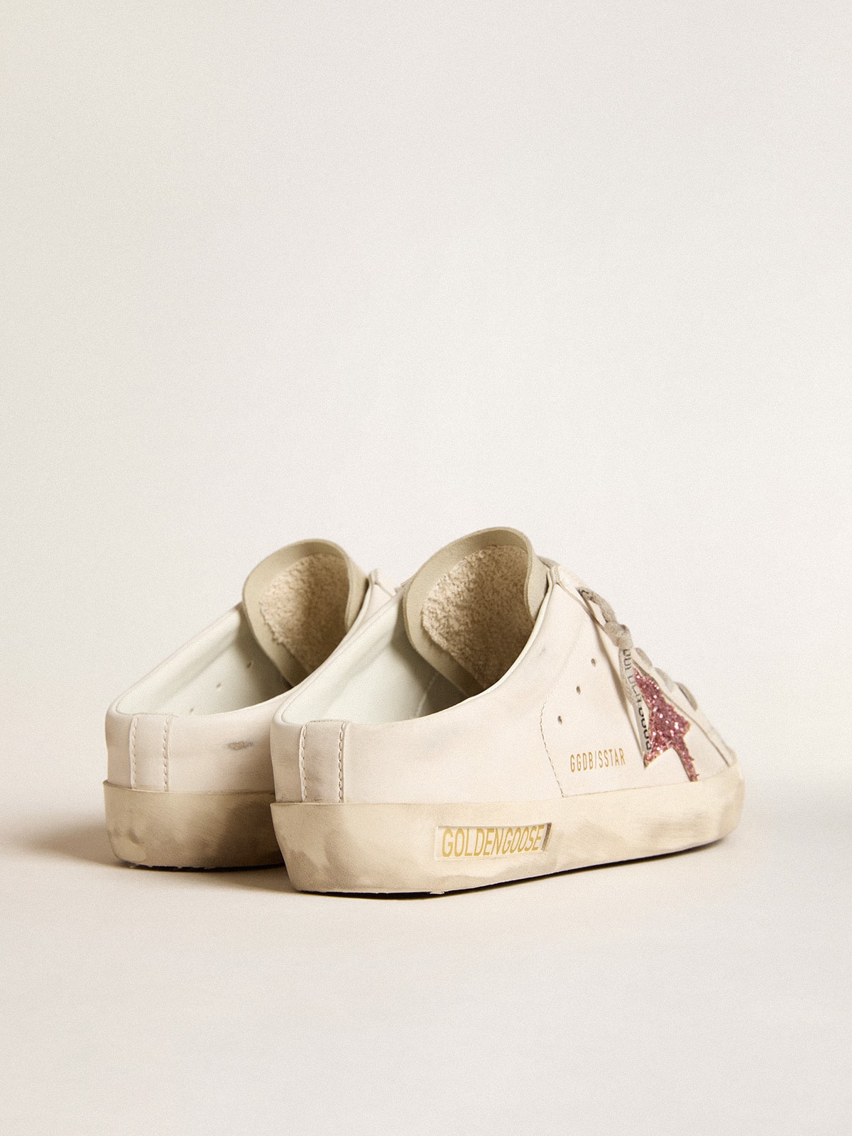Bio-based Super-Star Sabot with pink glitter star and suede toe| Golden Goose