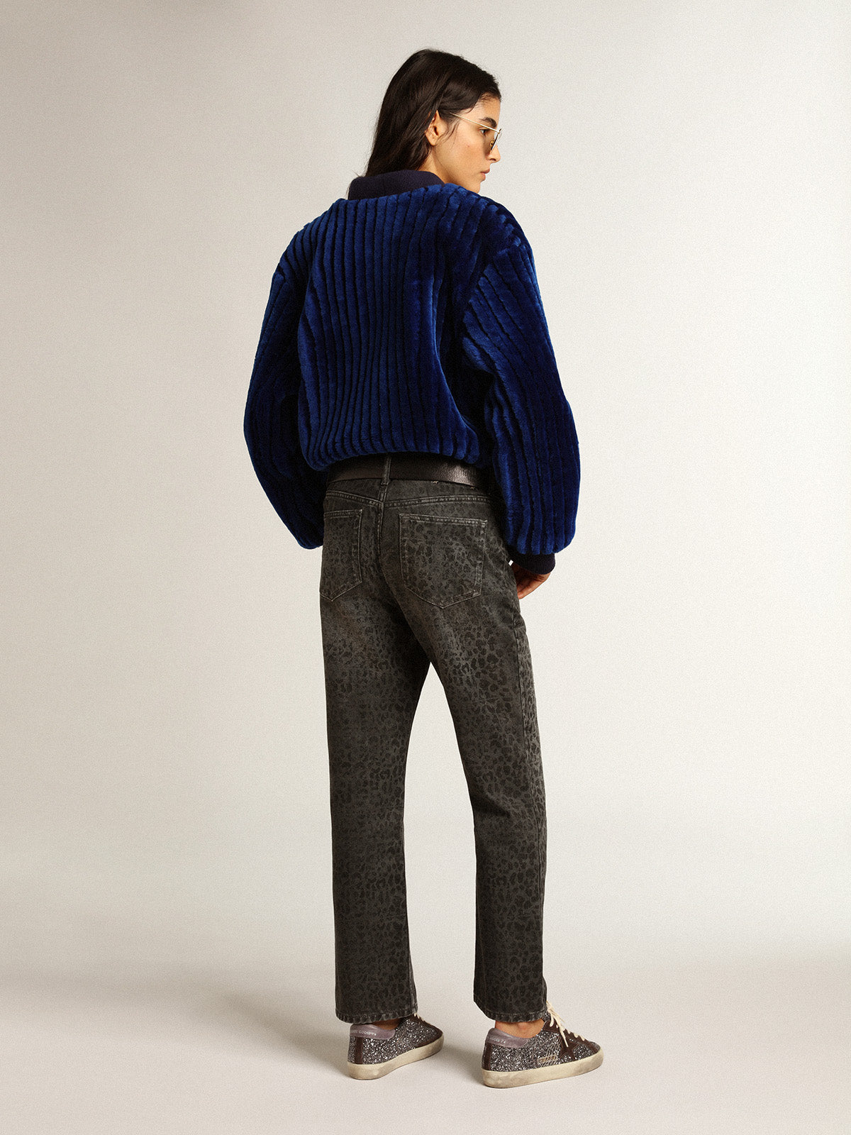 Women's gray jeans with leopard print| Golden Goose