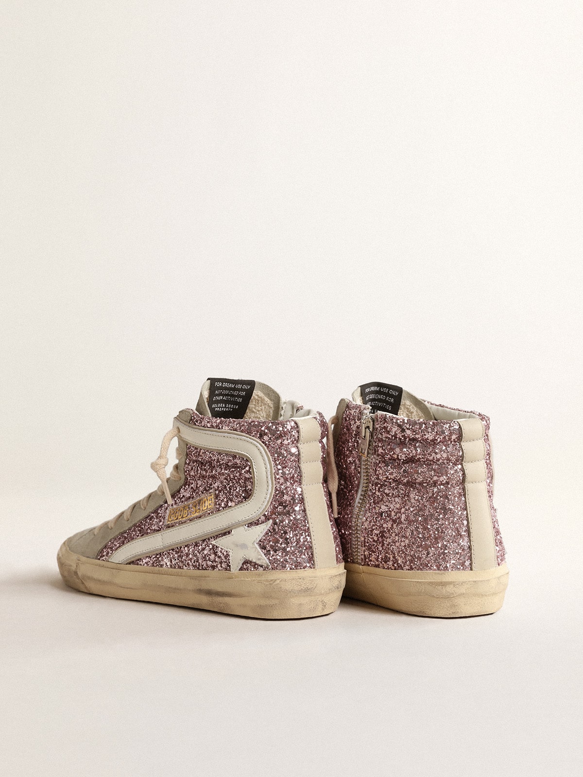 Slide in lilac glitter with white leather star and flash| Golden Goose